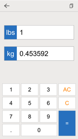 lbs kg converter screenshot