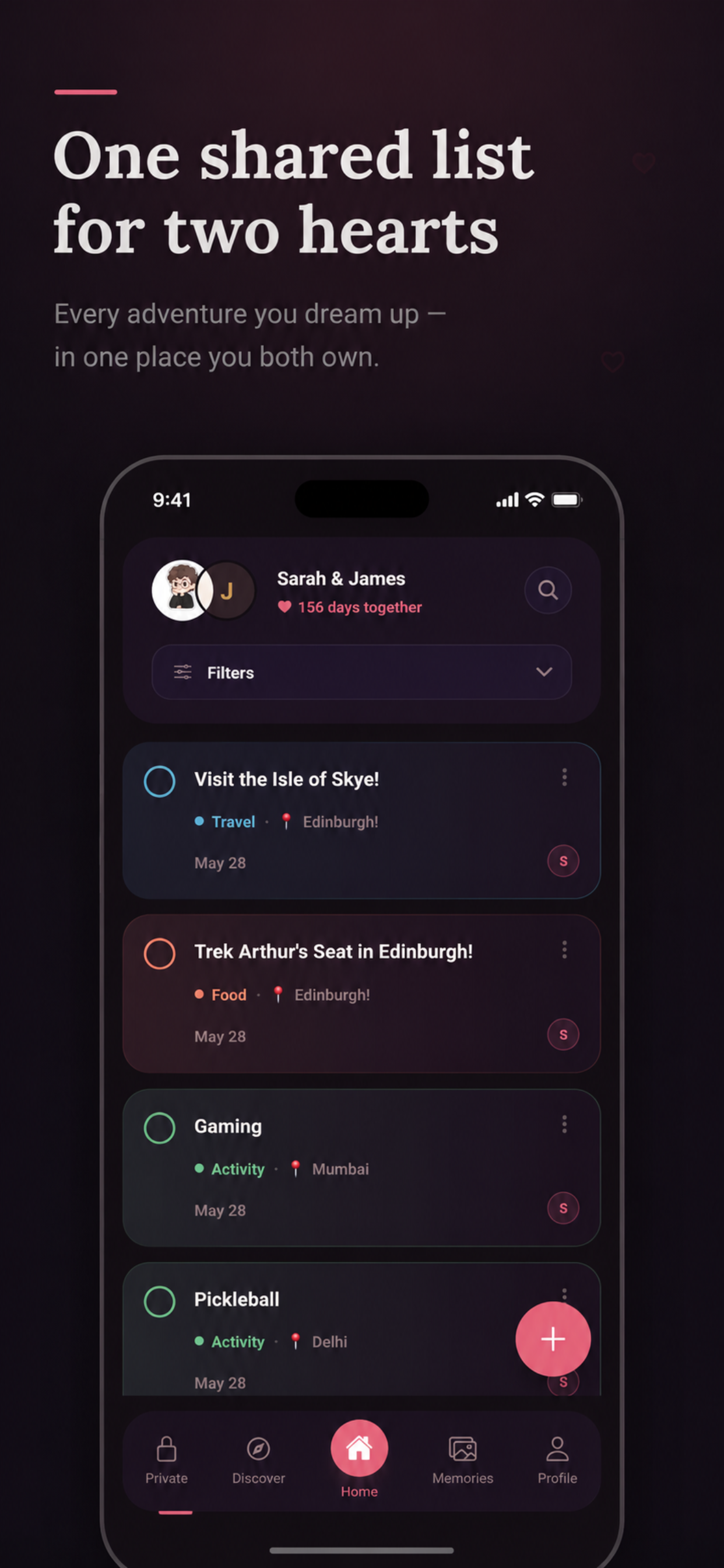 TwoHearts: Bucket List App screenshot 2