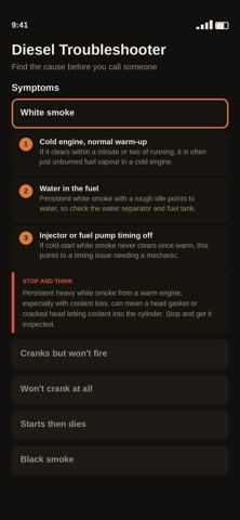 Diesel Engine Troubleshooter iPhone screenshot