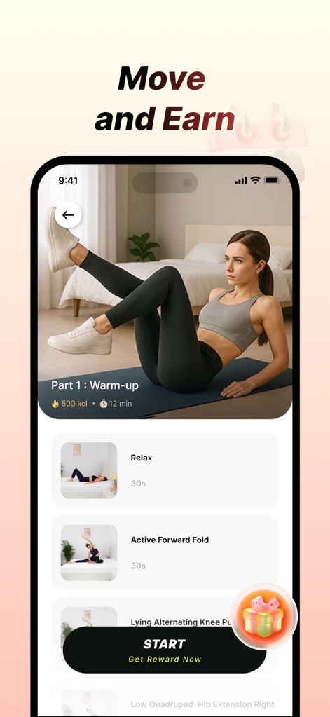 MarkRun - The app provides guided workout sessions with clear video demonstrations for each exercise, complemented by a structured breakdown of steps and a promise of rewards upon completion.