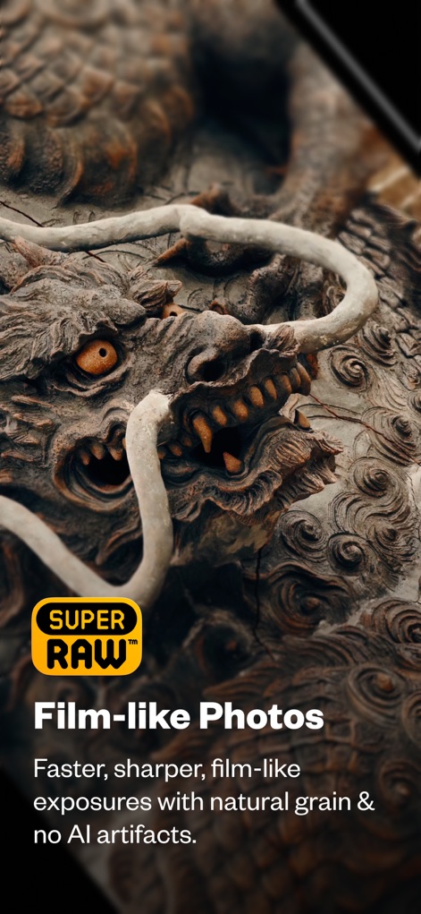 (Not Boring) Camera - Experience the clarity of SUPER RAW™ capturing sharper images with natural grain and film-like exposures, free from AI artifacts.