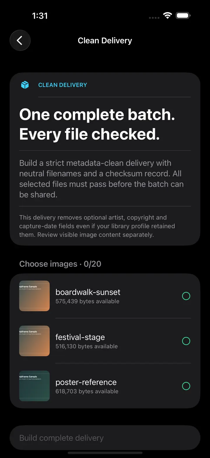 Scrubframe: Photo Data Cleaner iPhone 6.7" screenshot 1: Remove photo location & EXIF