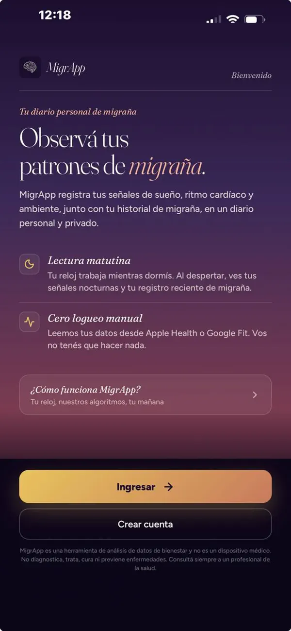 Screenshot #1 pour MigrApp · Diario de Migraña