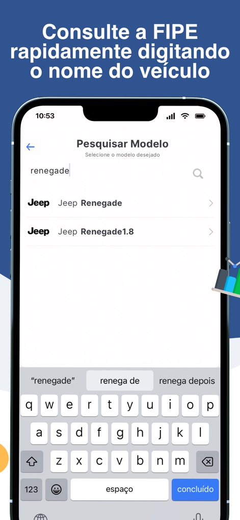 Consultar placa carro: Multa - This feature allows users to quickly search for vehicle models by typing in a name, presenting dynamic search results and refining FIPE table inquiries.