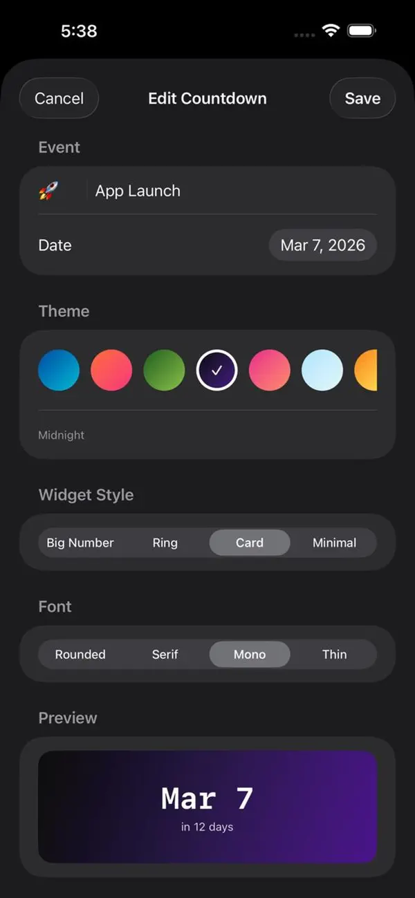 Screenshot #2 pour Countdown Widgets by Earnestly