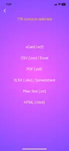 Contact to csv, xlsx, vcard screenshot #3 for iPhone