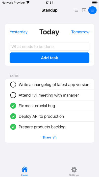 Standup - Scrum Task Updates Screenshot