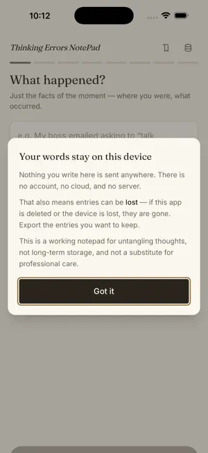 Thought Record: CBT Notes screenshot 1