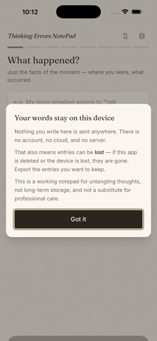 Thought Record: CBT Notes screenshot
