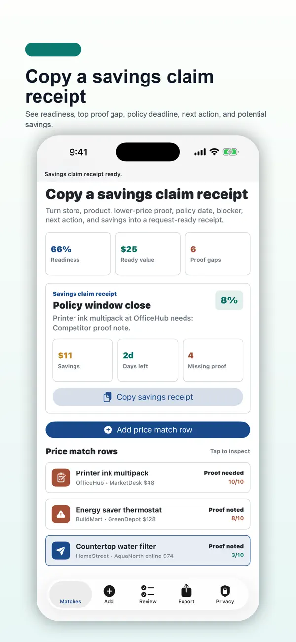 Screenshot #1 pour Price Match Proof Ledger