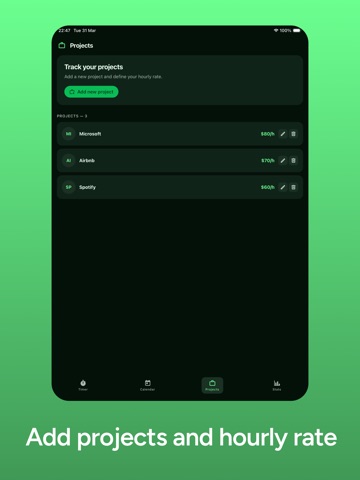 Hourlog - Time & money tracker iPad screenshot