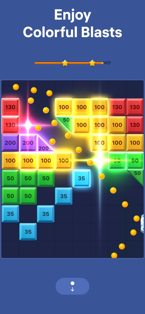 Brick Blast - Ball Breaker - Experience the game's vibrant blast animations and the satisfying glowing effects that illuminate the screen as bricks are shattered.