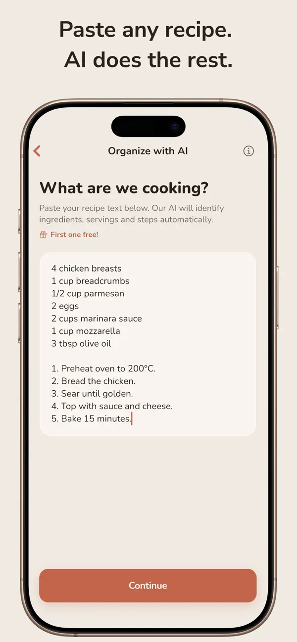 Screenshot #1 pour Aepron: AI Recipe Organizer