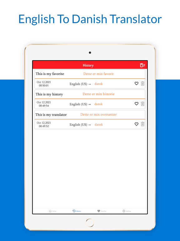English To Danish Translation iPad screenshot