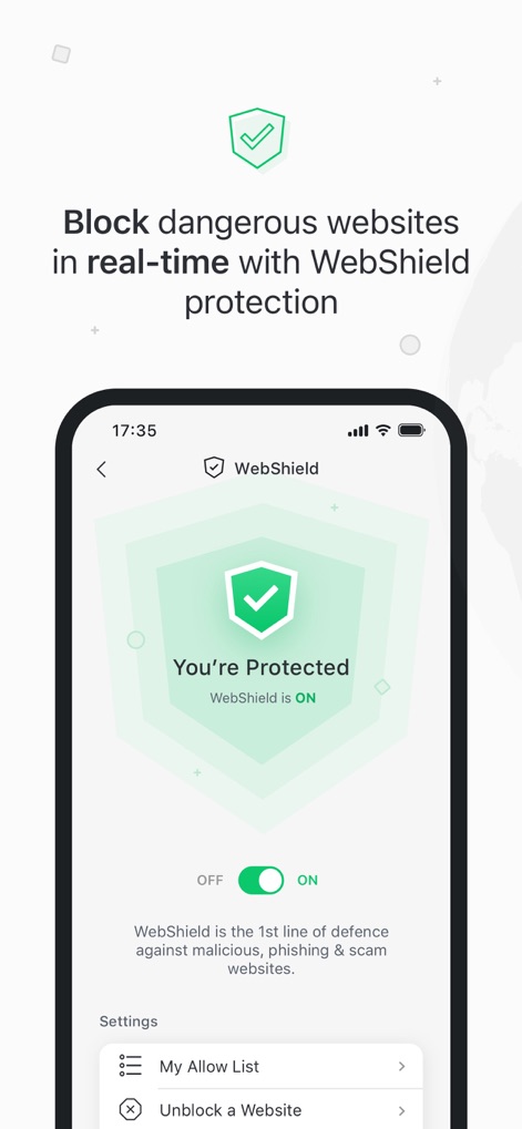 TotalAV - See how WebShield actively displays a "You're Protected" status and offers an intuitive ON/OFF toggle for immediate security control.