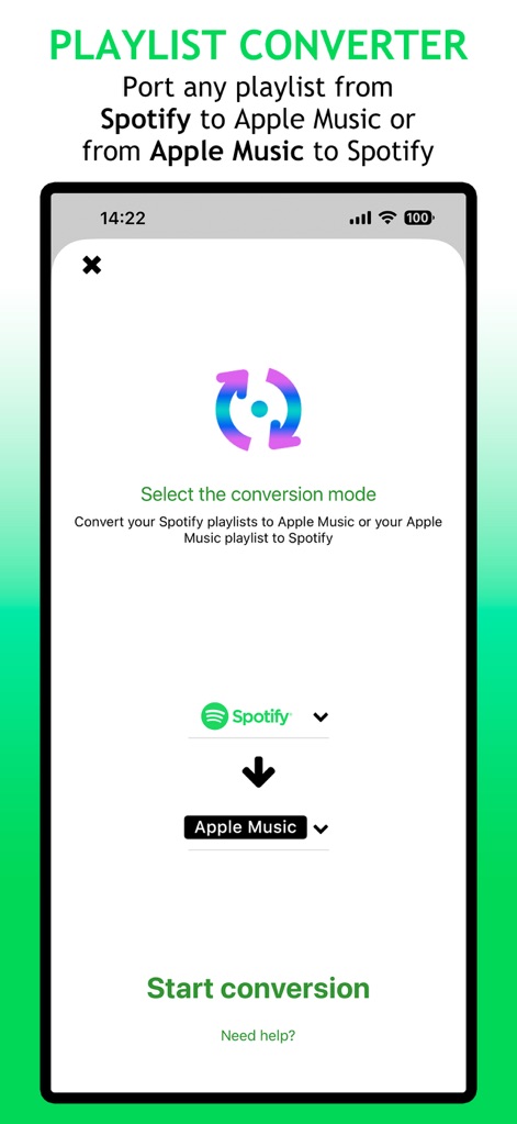 Youtify for Spotify Premium - Nutzer können hier Playlists mühelos zwischen Spotify und Apple Music konvertieren, wobei die intuitive Benutzeroberfläche die Auswahl der Quell- und Zielplattform vereinfacht.