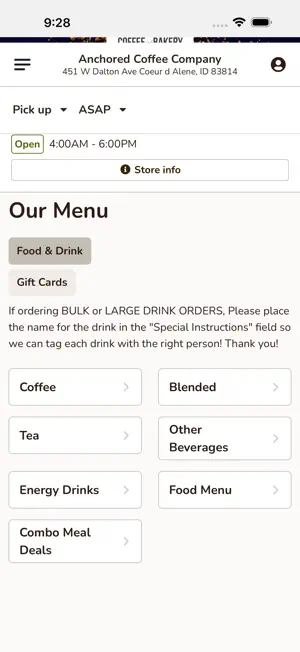 Anchored Coffee Company screenshot 2