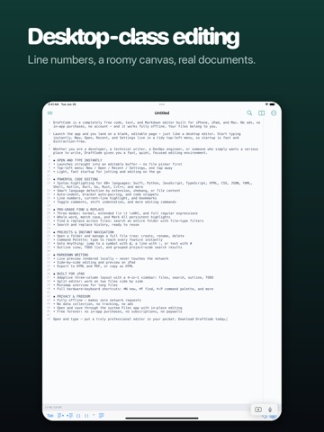 DraftCode: Code & Text Editor iPad screenshot