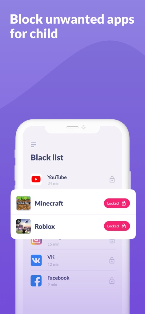 Alli360 by Kids360 - 이 앱은 블랙리스트 앱 목록 기능을 제공하여 부모가 원치 않는 앱을 효과적으로 차단할 수 있도록 돕습니다. Minecraft와 Roblox에 적용된 "잠금" 상태를 통해 접근 제한이 명확하게 시각화됩니다.
