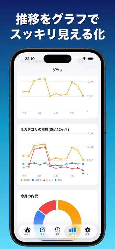光熱費家計簿:電気ガス水道費の節約＆グラフ管理 screenshot 3 of 4