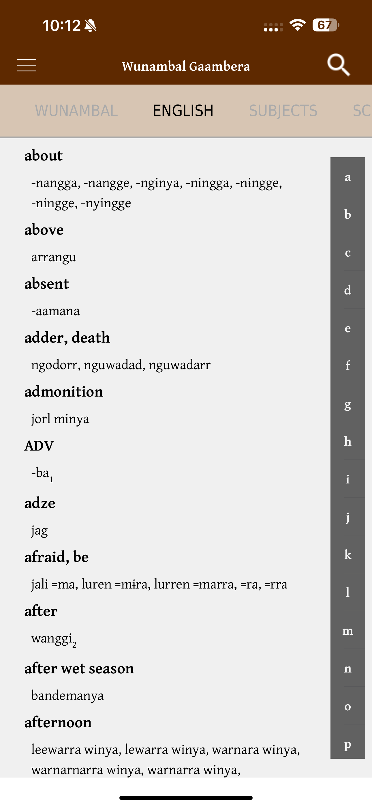 Wunambal Gaambera dictionary