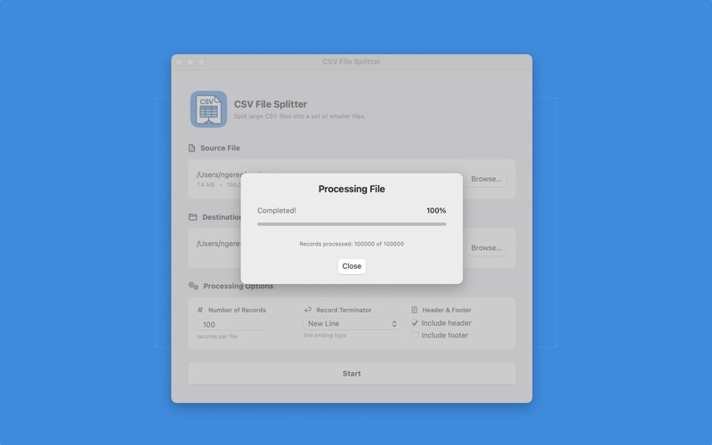 CSV File Splitter screenshot