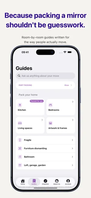 Room-by-room packing guides in the Kerr's Moving Companion app