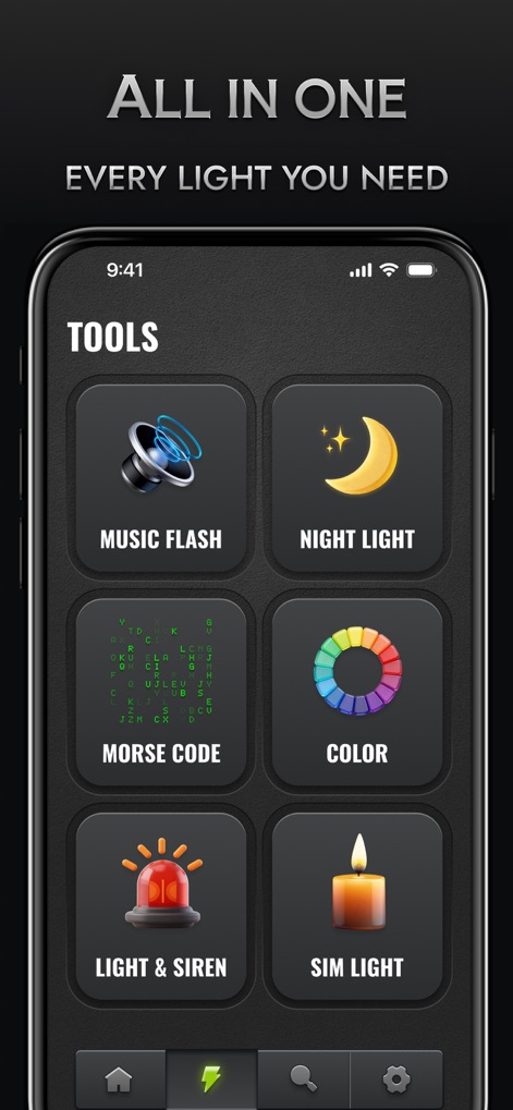 Flashlight◉ - Magnifying Glass - Eine umfassende Übersicht aller Lichtfunktionen, von "Music Flash" (X) bis hin zu "Light & Siren" (Y), bietet Lösungen für jede Beleuchtungssituation.