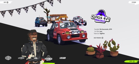 #DRIVE Rally - Forge strong partnerships with passionate co-drivers like Juan, who assist with navigation and tips for your 'Pepper Boi Racing' team, driving your personalized 'Highfive' car.