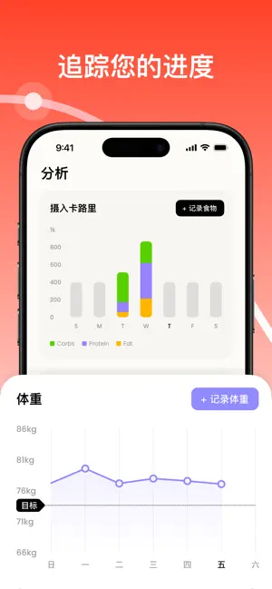 轻果健康：AI计算食物热量卡路里，饮食记录减脂体重管理软件 iPhone screenshot 5
