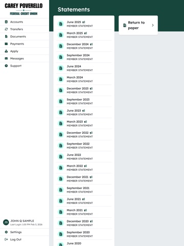 Carey Poverello FCU iPad screenshot