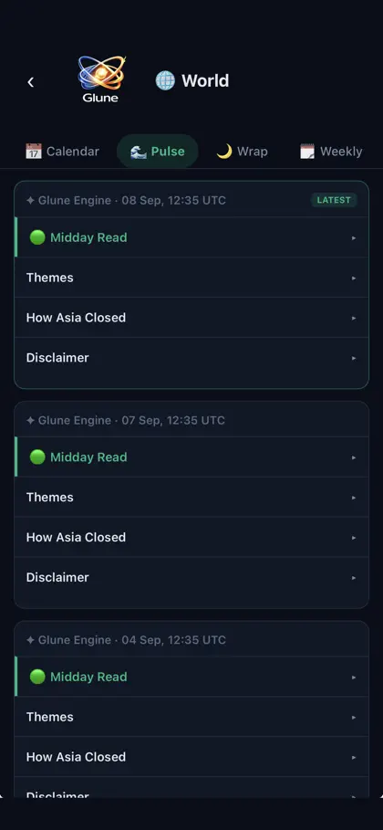 Screenshot 3 di 6 di GLUNE: AI Market Intelligence