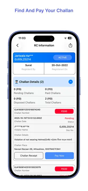 RTO - eChallan, Vehicle info iPhone screenshot 2