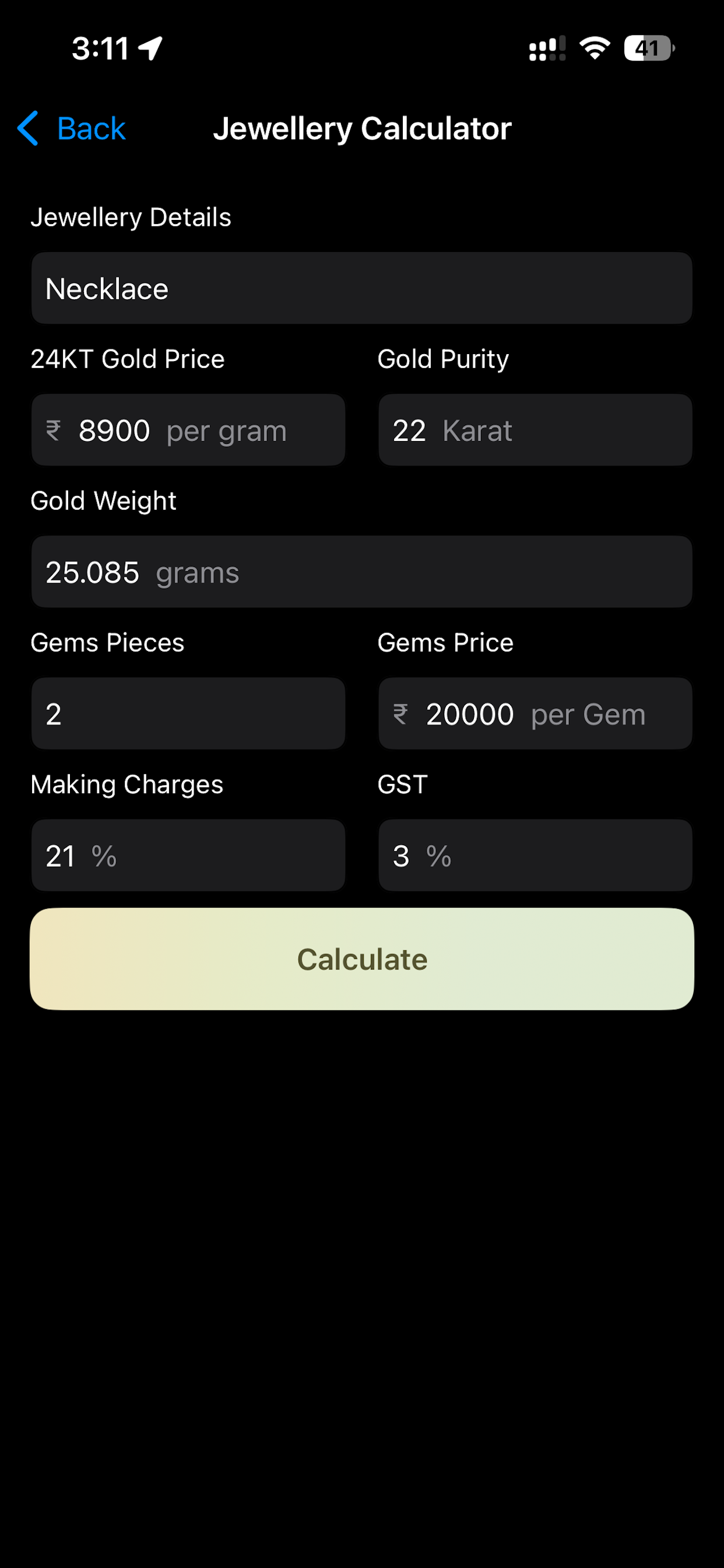 Jewellery Calculator