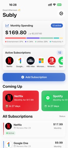 Subscription tracker: Subly Screenshot 1 of 5