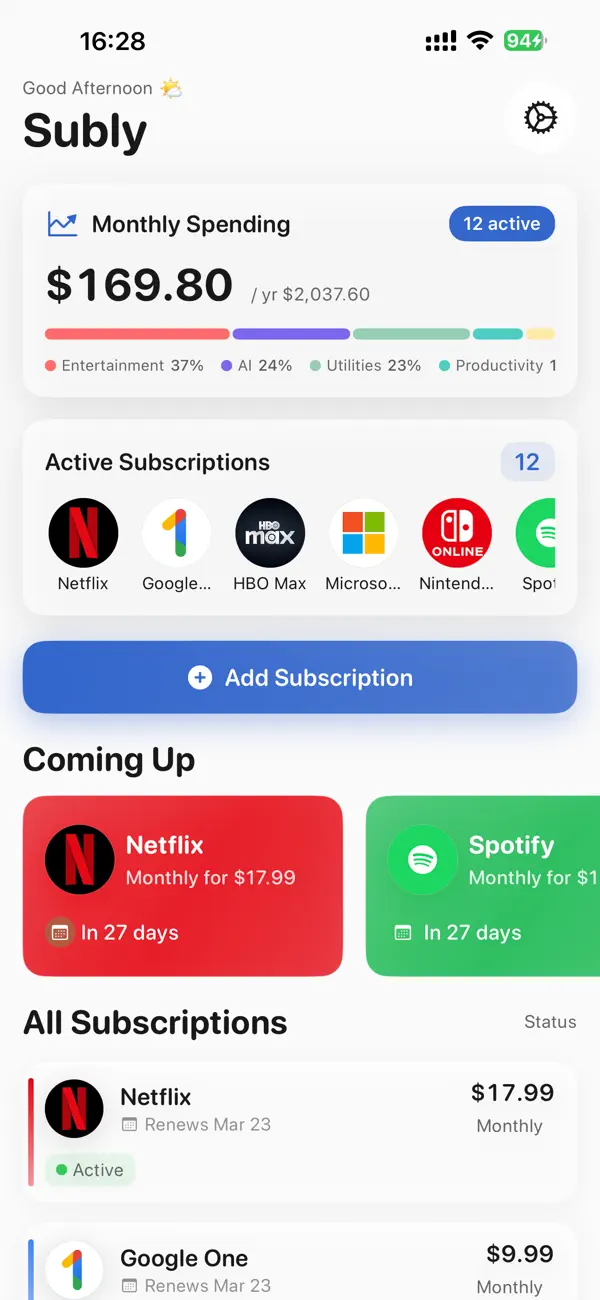 #1. Subscription tracker: Subly (iOS) Von: 茵 吕