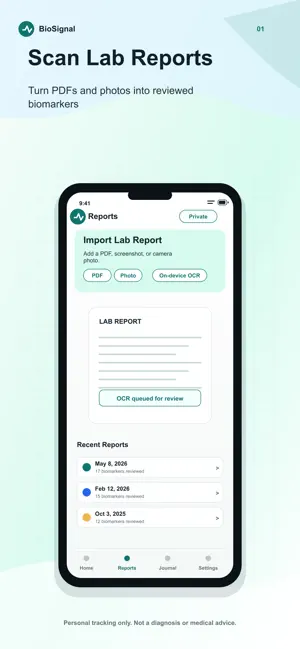 BioSignal Blood Test Tracker screenshot 1