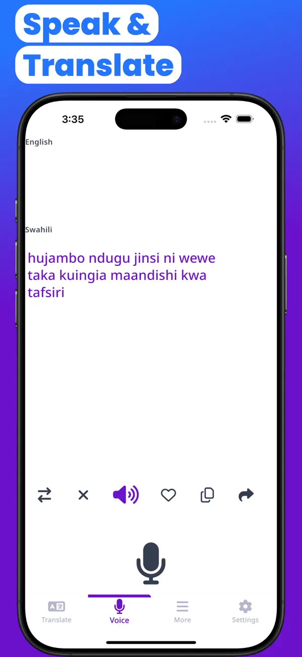 Swahili-English Translate iOS app screenshot showing feature 4