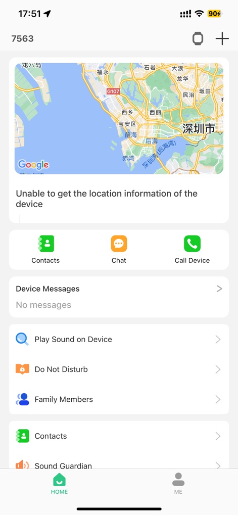 SeTracker2 - The app's main dashboard provides a crucial map interface for tracking device location and quick access to essential features like Contacts and device communication options.