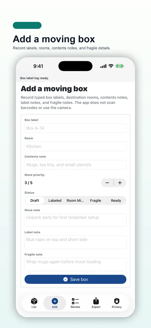 Screenshot #2 pour Move Box Label Log