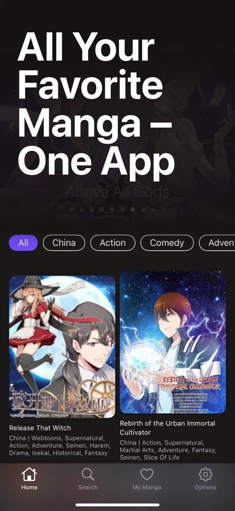 Manga Reader Plus - Japan Zone - The app organizes a vast catalog through intuitive content categories and provides easy navigation via its streamlined bottom bar.