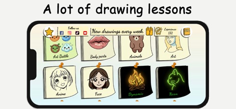 ArtLoop: How To Draw Lessons - The app offers a vast collection of drawing lessons, categorized by themes like 'Art Battle' and 'Anime', providing endless creative inspiration for all skill levels.