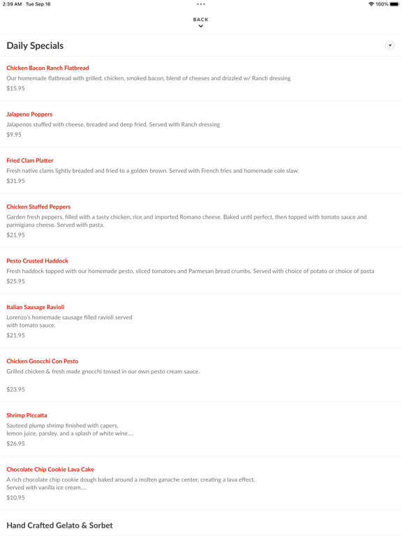 Lorenzo's Italian Restaurant iPad screenshot 3 - Food & Drink app