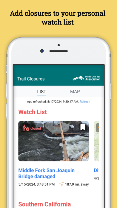 Pacific Crest Trail Closures Screenshot