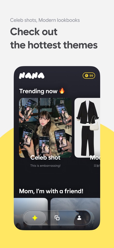 nana AI - This tool highlights currently trending themes such as "Celeb shot" and "Modern lookbooks," making it easy for users to find popular styles.