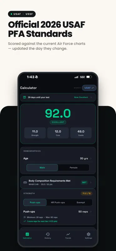 PFA Calculator: Air Force PT screenshot 1 of 7