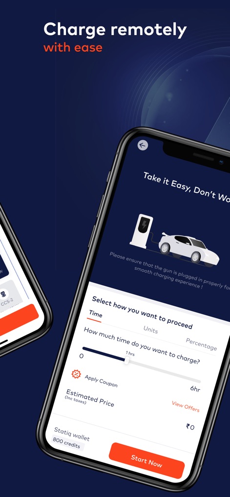 Statiq: EV Charging Stations - L'app offre agli utenti la flessibilità di personalizzare la sessione di ricarica per tempo o percentuale, mostrando contestualmente il costo stimato e il saldo del portafoglio Statiq.