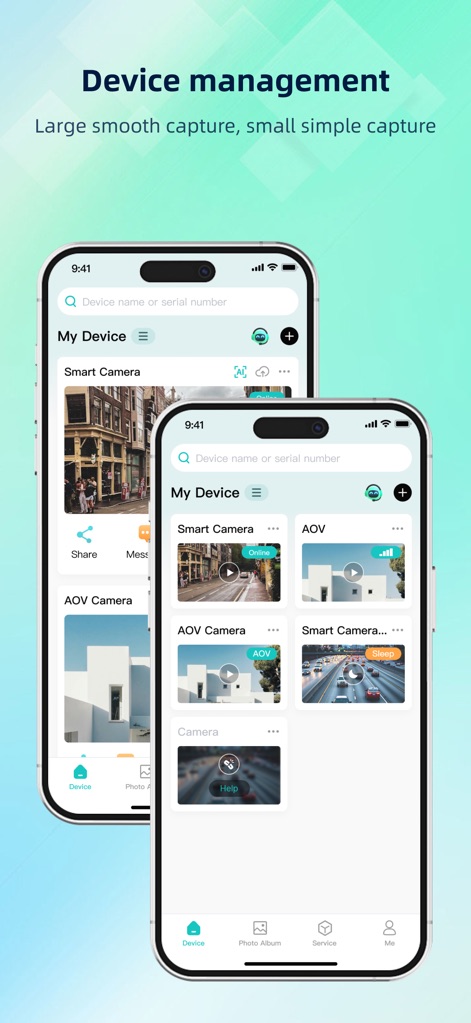iCSee - ユーザーは、複数のデバイスを効率的に一覧表示し、各カメラの現在の稼働状況を把握できます。