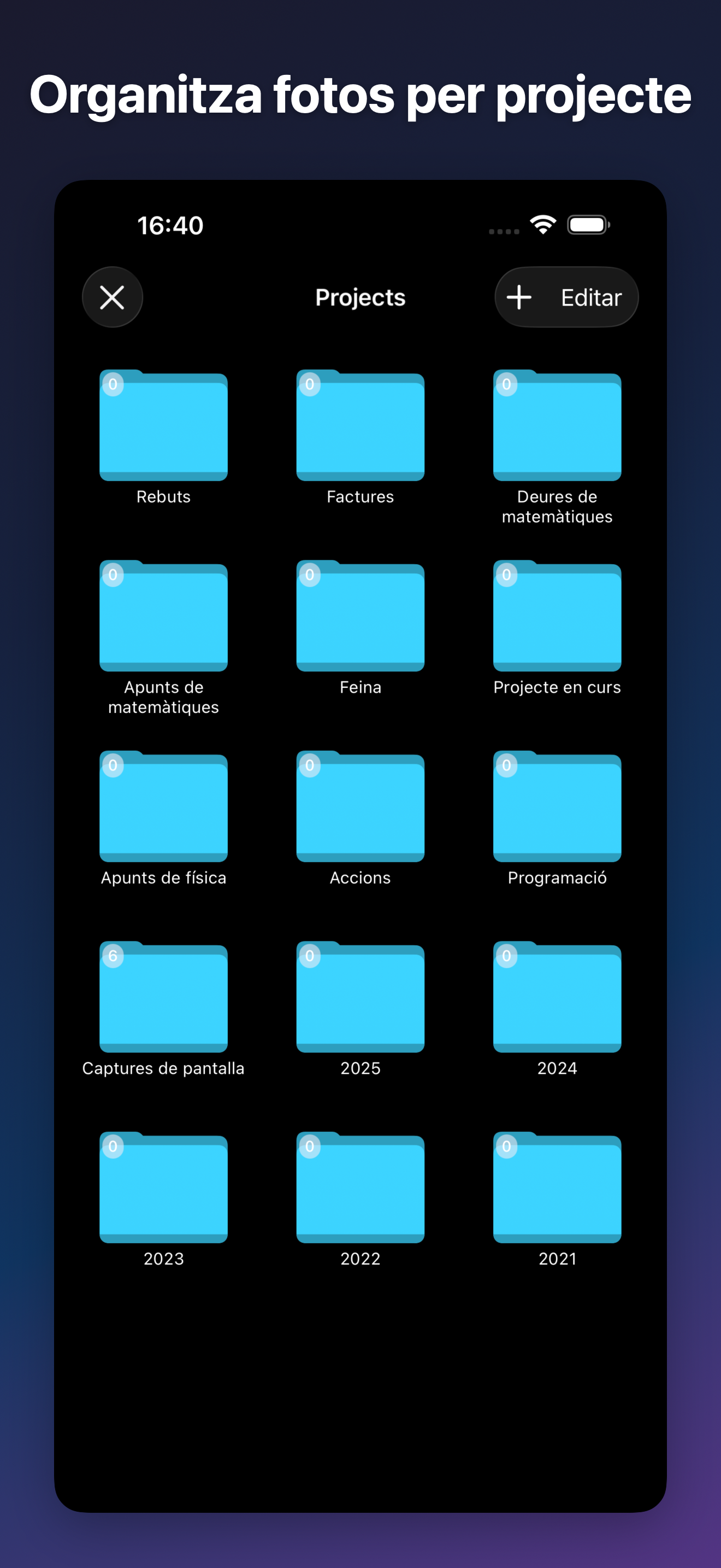 ProjectCam - Photo Folders iOS screenshot 2 showing app interface