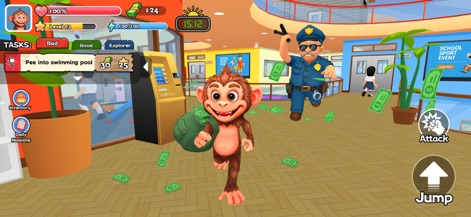 Monkey Student: School Prank - Control the mischievous monkey character as it evades a pursuing police officer, leaving a trail of scattered money through the school halls.